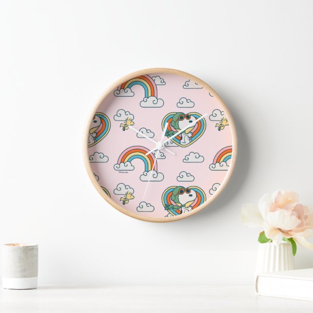 Snoopy & Woodstock Rainbow Heart Pattern Clock (Home)