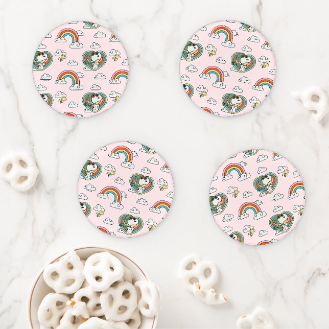 Snoopy & Woodstock Rainbow Heart Pattern Coaster Set (In Situ)