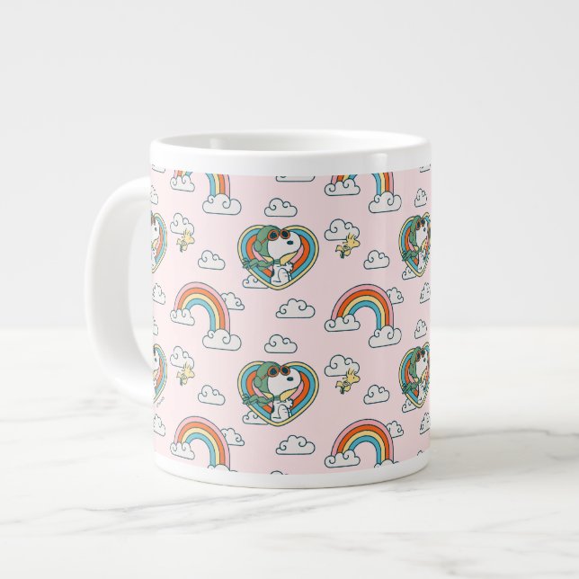 Snoopy & Woodstock Rainbow Heart Pattern Giant Coffee Mug (Front Left)