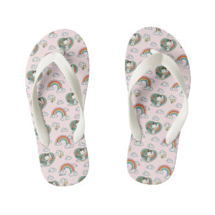 Snoopy & Woodstock Rainbow Heart Pattern Kid's Flip Flops