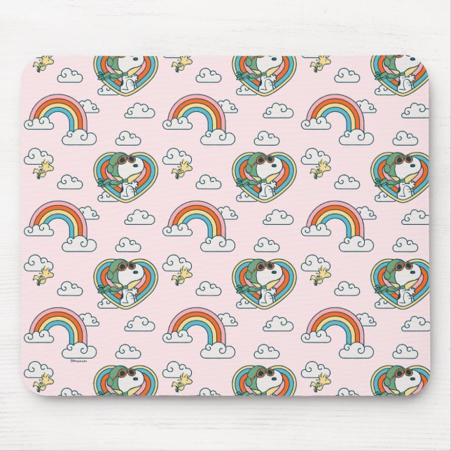 Snoopy & Woodstock Rainbow Heart Pattern Mouse Pad (Front)