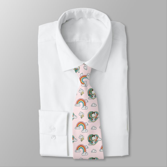 Snoopy & Woodstock Rainbow Heart Pattern Neck Tie (Tied)