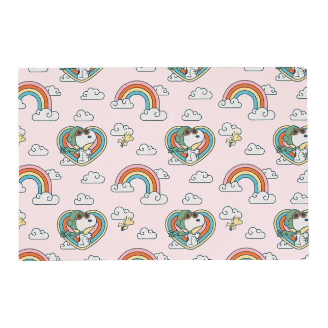 Snoopy & Woodstock Rainbow Heart Pattern Placemat (Front)