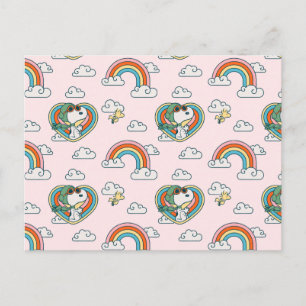 Snoopy & Woodstock Rainbow Heart Pattern Postcard