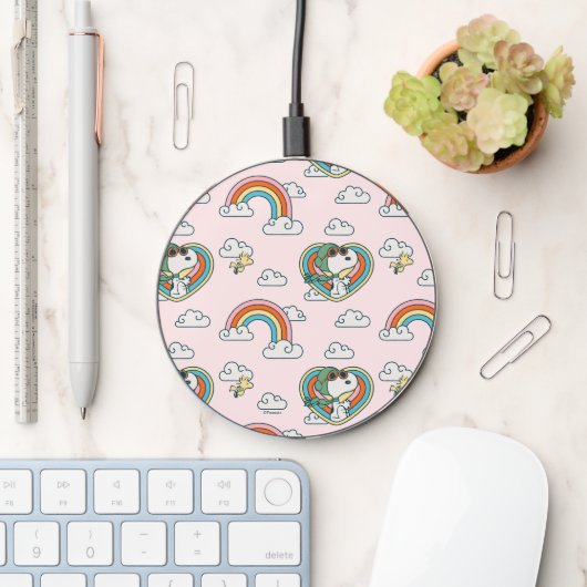 Snoopy & Woodstock Rainbow Heart Pattern Wireless Charger (Desk)