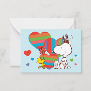 Snoopy & Woodstock Rainbow Heart Valentine Note Card