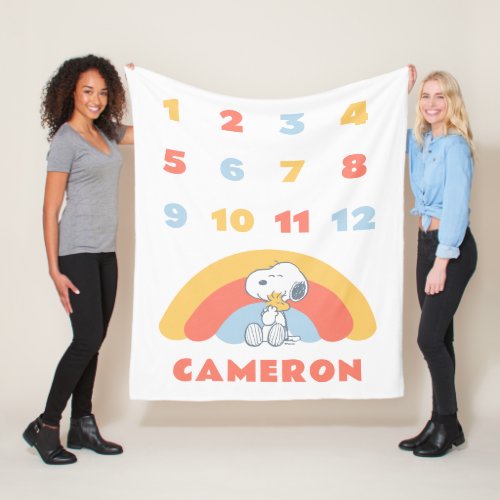 Snoopy  Woodstock Rainbow Monthly Milestone Baby Fleece Blanket