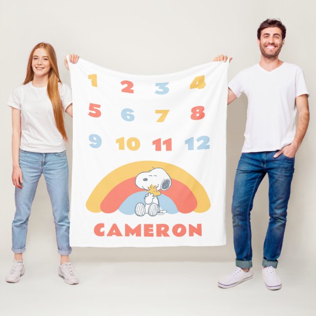 Snoopy & Woodstock Rainbow Monthly Milestone Baby Fleece Blanket (In Situ)