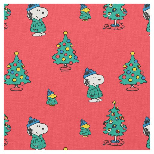 Snoopy & Woodstock Red Christmas Pattern Fabric