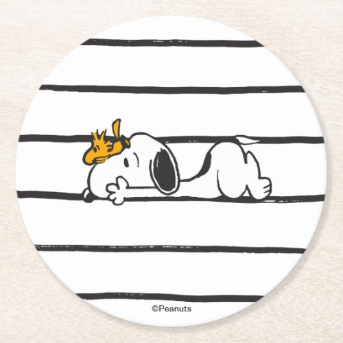 Snoopy  Woodstock  Smile Giggle Laugh Round Paper Coaster