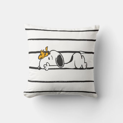 Snoopy  Woodstock  Smile Giggle Laugh Throw Pillow