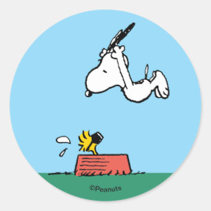 Snoopy & Woodstock   Summer Pool Dive Classic Round Sticker