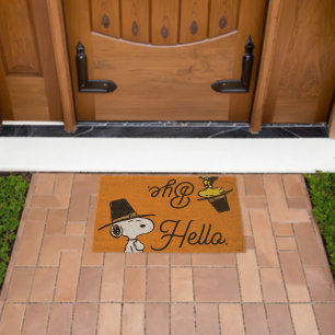 Snoopy & Woodstock Thanksgiving Hi   Bye Fiber Doormat