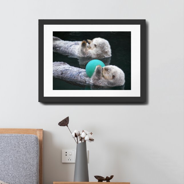 Snoozing Sea Otters Photographic Framed Art (Bedside)