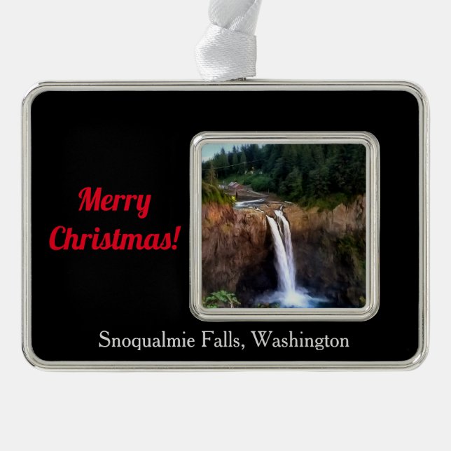 Snoqualmie Falls Merry Christmas Framed Ornament (Front)