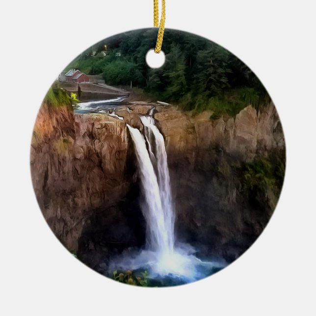 Snoqualmie Falls Round Ceramic Christmas Ornament (Front)