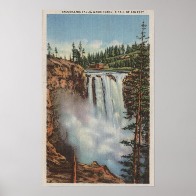 Snoqualmie Falls, WA - View of Falls at Top Poster (Front)