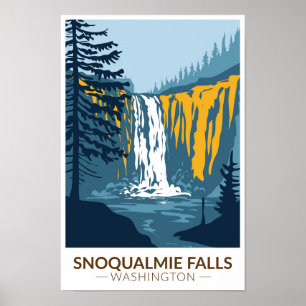 Snoqualmie Falls Washington Waterfall Vintage Poster