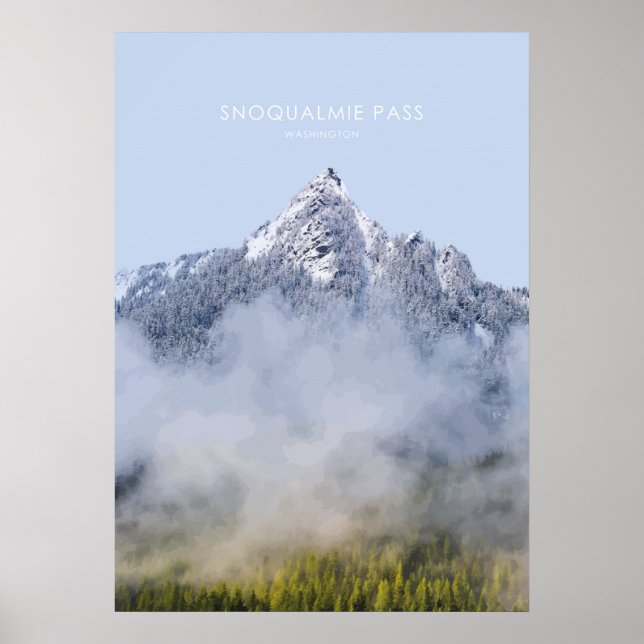 Snoqualmie Pass, Washington Travel Illustration Poster (Front)