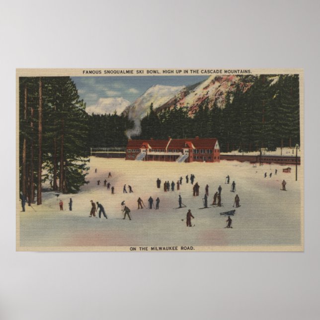 Snoqualmie Ski Area, WA - View of Ski Poster (Front)