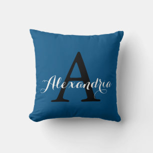 Snorkel Blue Royal Nautical Solid Color Monogram Throw Pillow