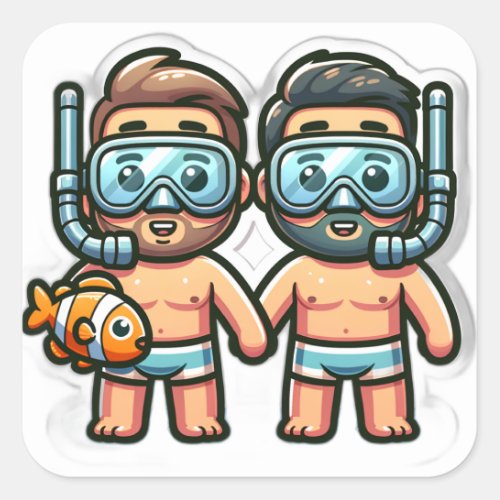 Snorkel buddies square sticker