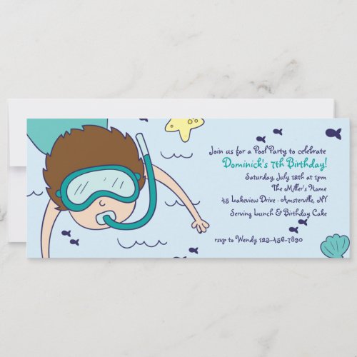 Snorkel Kid Pool Party Invitation