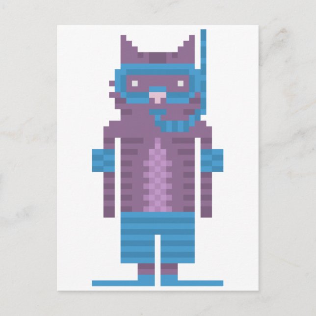 Snorkel Swimmer Cat Pixel Art Postcards (Front)