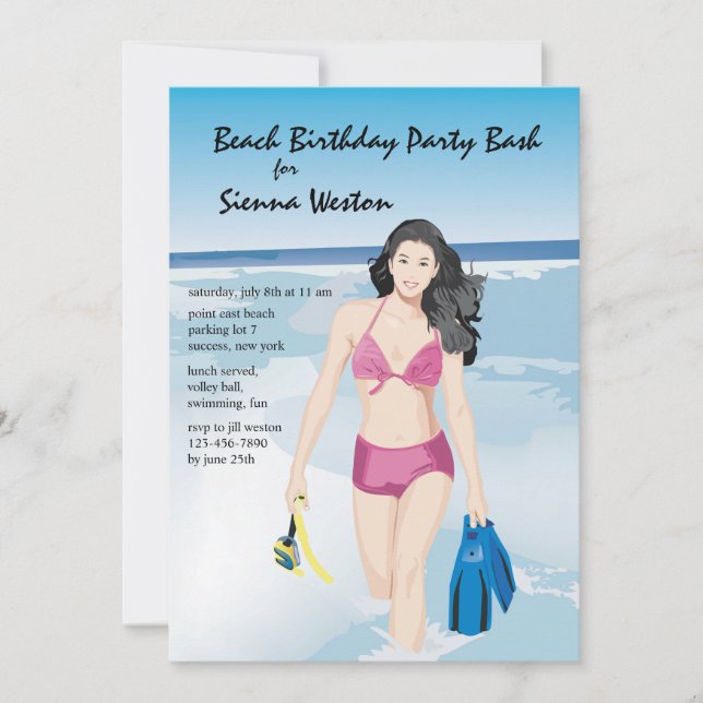Snorkeler Girl Invitation (Front)