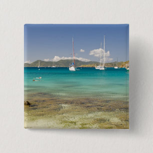 Snorkelers in idyllic Pirates Bight cove, Bight, Pinback Button