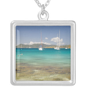 Snorkelers in idyllic Pirates Bight cove, Bight, Silver Plated Necklace
