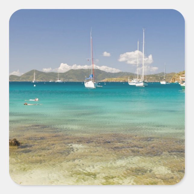 Snorkelers in idyllic Pirates Bight cove, Bight, Square Sticker (Front)