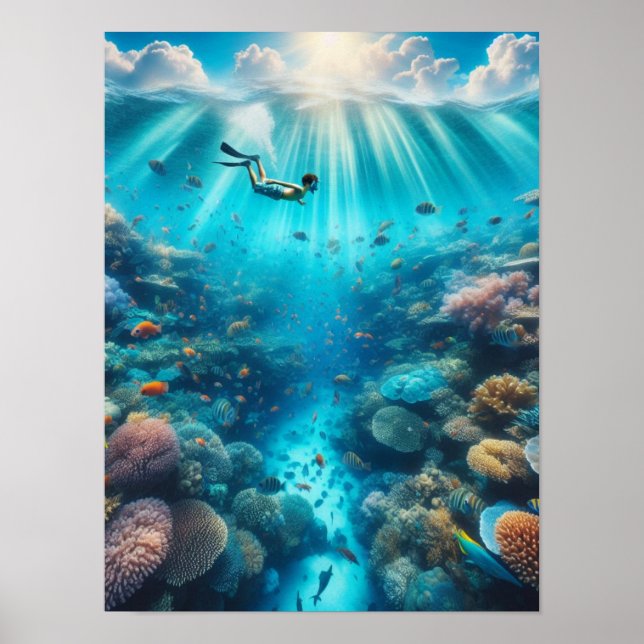 Snorkeling a coral reef poster (Front)