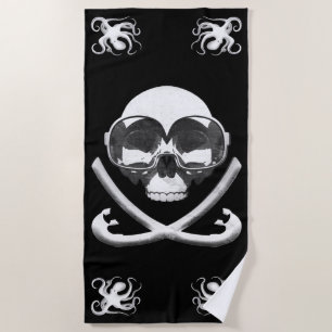 Snorkeling and Scuba Diving Pirate Skull Flag Beach Towel