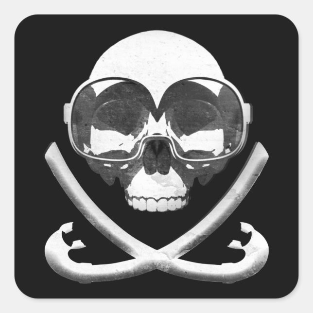 Snorkeling and Scuba Diving Pirate Skull Flag Square Sticker (Front)