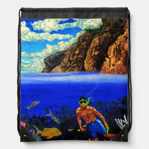 Snorkeling at Black Rock Drawstring Backpack