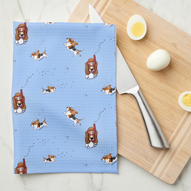 Snorkeling Basset Hounds Kitchen Towel (Quarter Fold)