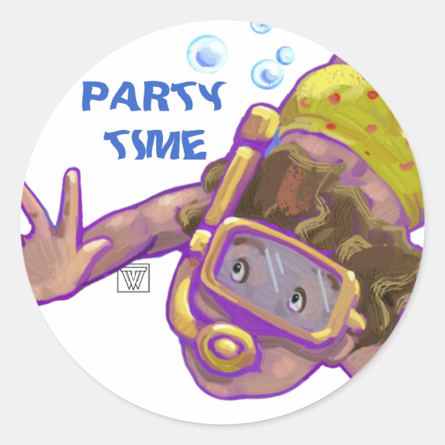Snorkeling Boy Party Time Customizable Stickers (Front)