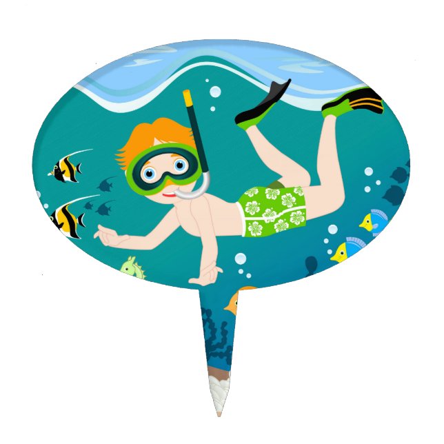 Snorkeling boy under the sea cake topper (Front)