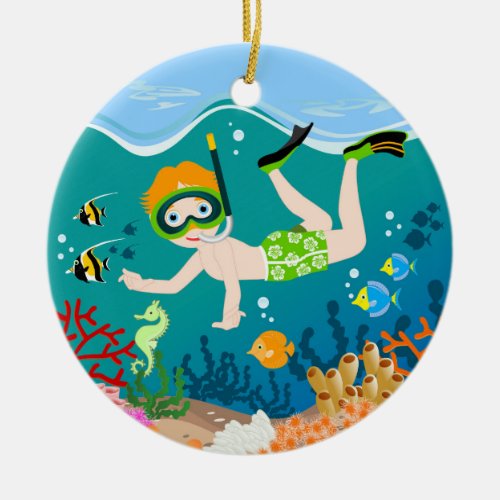 Snorkeling boy under the sea ceramic ornament