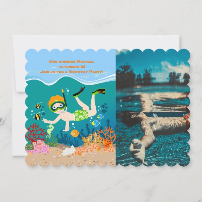 Snorkeling boy under the sea invitation (Front)