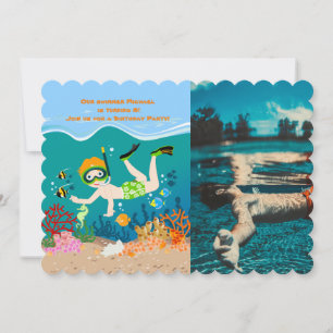 Snorkeling boy under the sea invitation