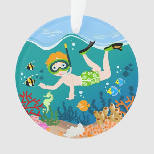 Snorkeling boy under the sea ornament