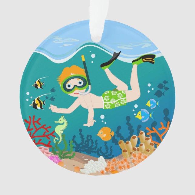 Snorkeling boy under the sea ornament (Front)