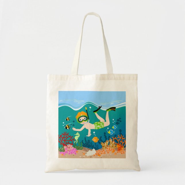 Snorkeling boy under the sea tote bag (Front)