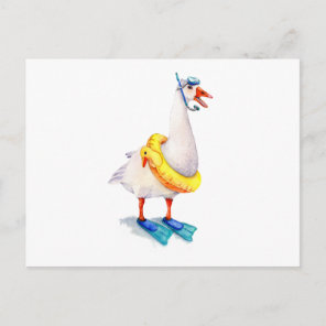 Snorkeling Canada Goose in Flippers and Swim Ring Postcard