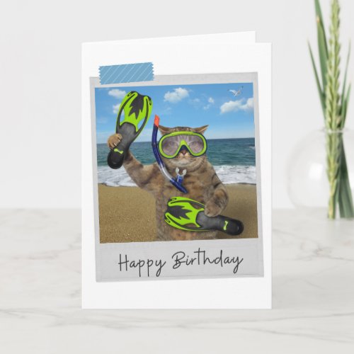 Snorkeling Cat Funny Birthday Card