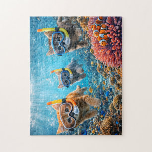 Snorkeling cats/funny cats jigsaw/gift jigsaw puzzle