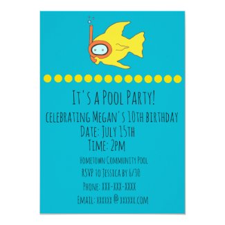 Snorkeling Fish Kids Birthday Pool Party Card