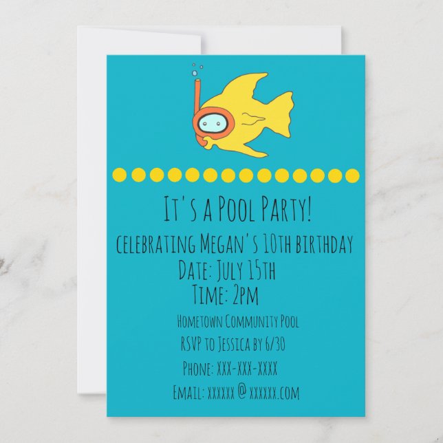 Snorkeling Fish Kids Birthday Pool Party Invitation (Front)